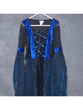 Halloween Childs Spider-Themed Witch Costume Sheer Sleeves Velvet Medium (8-10)